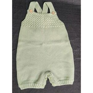 MALI WEAR Baby Romper Sage Green Crochet Cottage Core Neutral Overalls 6-12M NEW